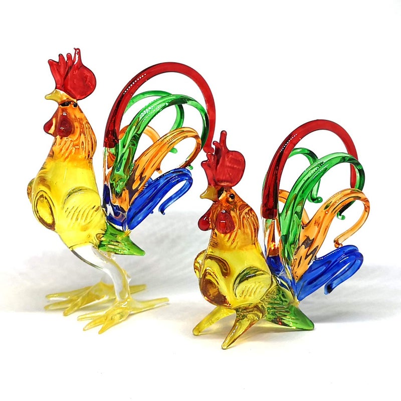 ZOOCRAFT Chicken Figurines Collectibles Hand Blown Glass Rooster Set of 2 - Image 3